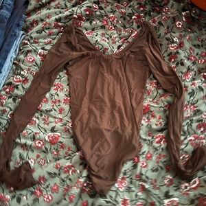 Aerie Chocolate Brown Long Sleeve Bodysuit